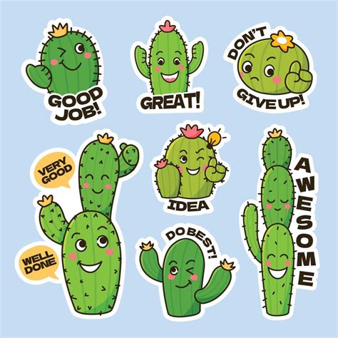 Set Of Cactus And Succulents Stickers 18715232 Vector Art At Vecteezy