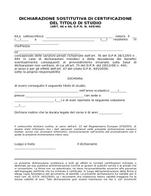 Autocertificazione Del Titolo Di Studio Doc Template PdfFiller