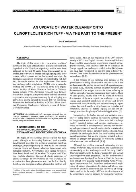 Pdf An Update Of Water Cleanup Onto Clinoptilolite Rich Tuff Via The