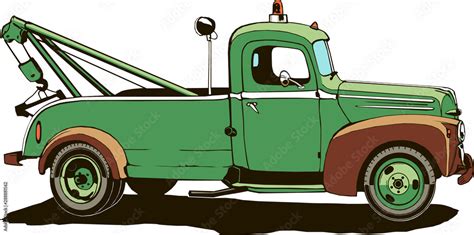 vintage tow truck, vector illustration, monogram, graphic, logo, green color, isolated Stock ...