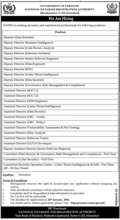 Nadra Jobs National Database Registration Authority Nadra Jobs