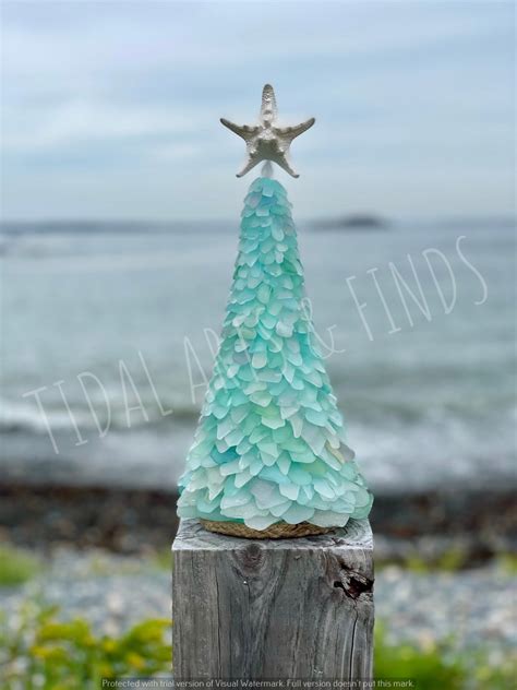 12 Light Aqua Sea Glass Holiday Tree © Sea Glass Christmas Tree Etsy