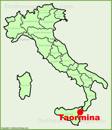 Taormina location on the Italy map - Ontheworldmap.com