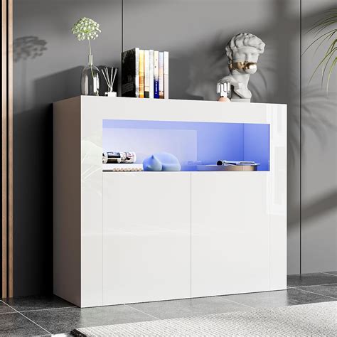 Cozy Castle Modern Buffet Cabinet With LED Lights High Glossy