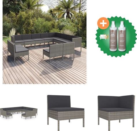 Vidaxl Delige Loungeset Met Kussens Poly Rattan Grijs Tuinset