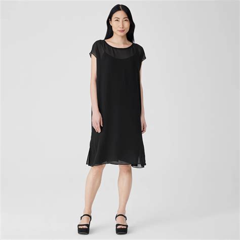 Sheer Silk Georgette Layered Dress Eileen Fisher