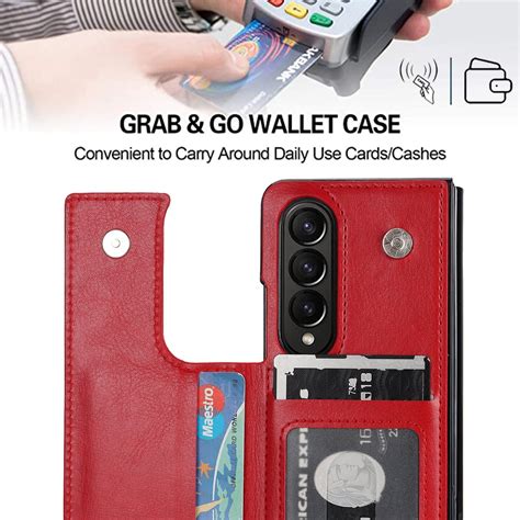 For Samsung Galaxy Z Fold4 Double Buckle Card Slot Foldable Phone Case Red