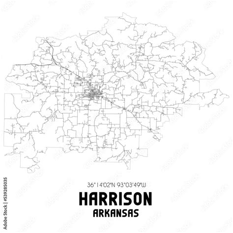 Harrison Arkansas Us Street Map With Black And White Lines Stock Illustration Adobe Stock