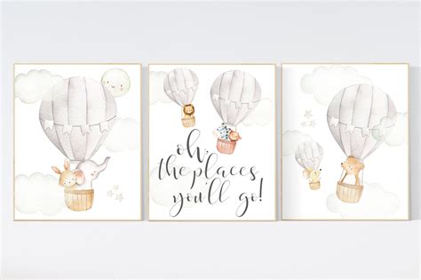 Nursery Decor Gender Neutral Hot Air Balloon Elephant Etsy