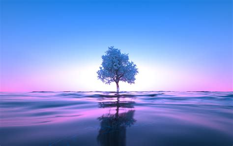 Tree Wallpaper K Neon Body Of Water Reflection