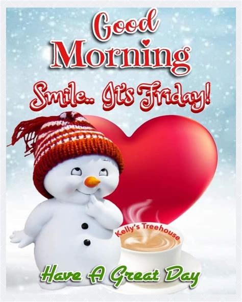 A Snowman Holding A Cup Of Coffee With The Words Good Morning Smile It