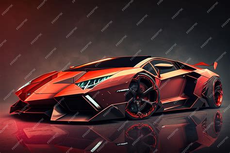 Premium Photo | A red lamborghini that is on a dark background.