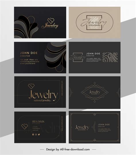 Jewelry Business Card Templates Collection Elegant Dark Vectors Images