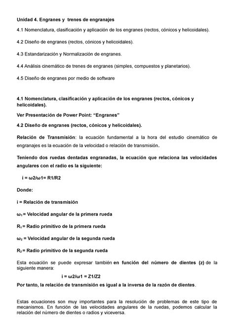 Unidad Mecanismos Unidad Engranes Y Trenes De Engranajes