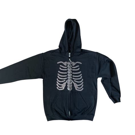 Skeleton Rib Rhinestone Hoodie Etsy