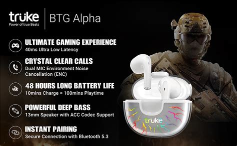 Truke Btg Alpha True Gaming In Ear Earbuds With Ms Low Latency Gaming