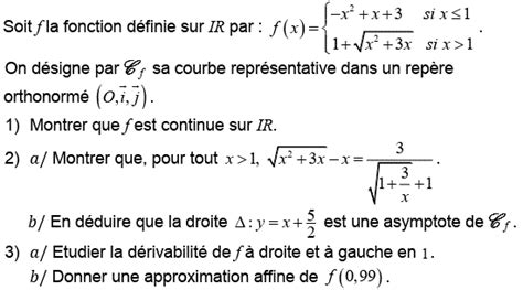 Dérivabilité Exercice 6 3eme année secondaire