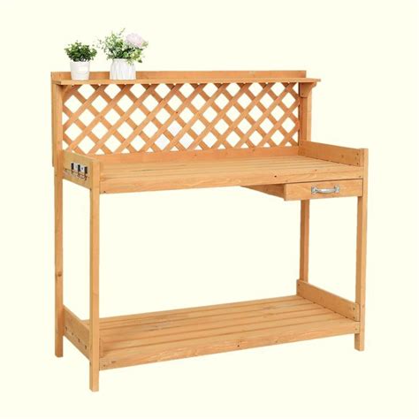 Outdoor Garden Wooden Potting Bench Work Station Wooden Garden Workbench Planting And Gardening