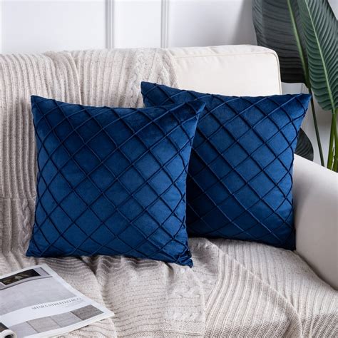 Phantoscope Soft Pleated Velvet Series Decorative Throw Pillow 18 X 18 Navy Blue 2 Pack