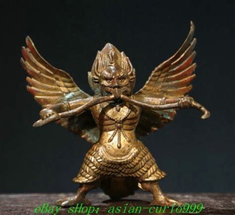 Old Tibetan Bronze Gilt Redpoll Winged Garuda Bird Eagle Buddha