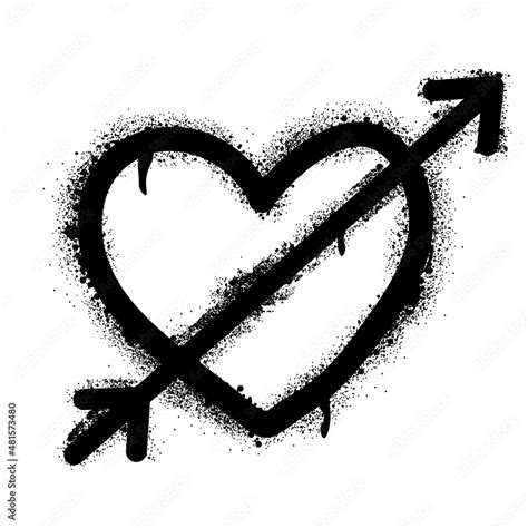 Spray paint graffiti heart with arrow drawing by spots Stock Vector ...