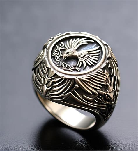 Premium Photo Elegant Silver Ring With Detailed Eagle Engraving A