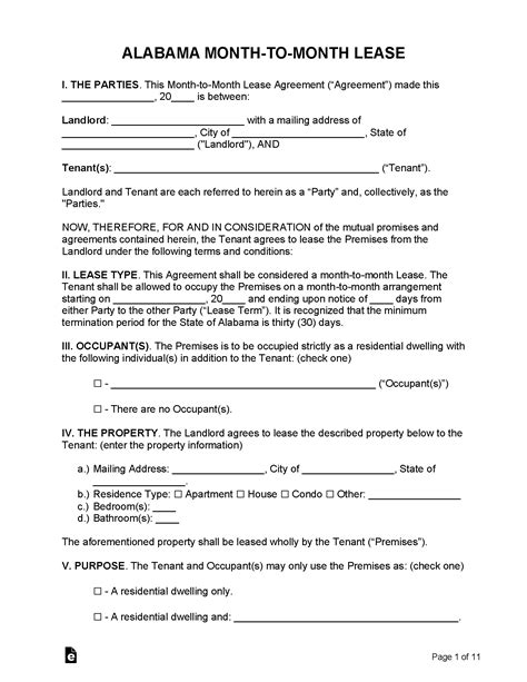 Free Alabama Rental Lease Agreement Templates Pdf Word