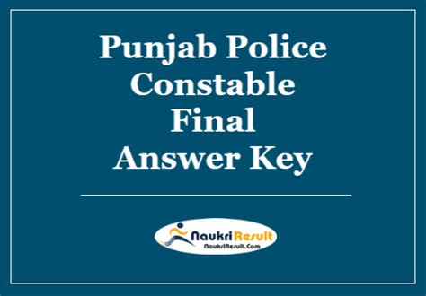 Punjab Police Constable Final Answer Key 2021 Punjabpolice Gov In