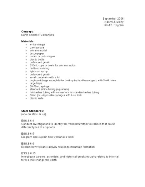 Volcano Demonstration Lesson Plan For 5th 6th Grade Lesson Planet