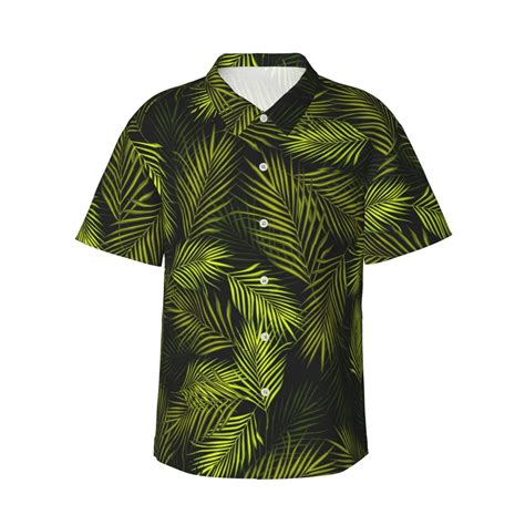 Easygdp Tropical Palm Leaves Fern Leaf Mens Hawaiian Shirts Print