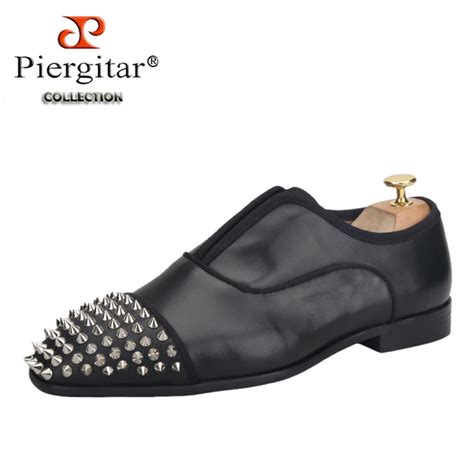 Piergitar New Genuine Leather Men S Oxford Shoes Wiith Studs Toe