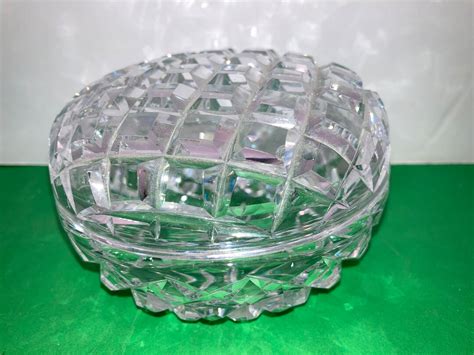 Antique Cut Glass Vanity Jar Lidded Diamond Cut Glass Powder Jar Faceted Cut Glass Diamonds