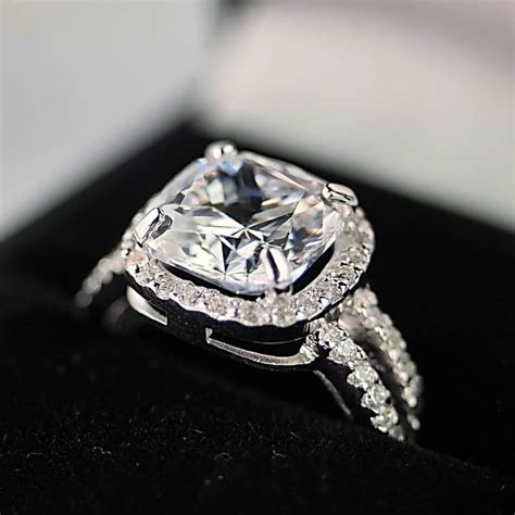 Cushion Cut Fake Engagement Ring With Halo Luxuria