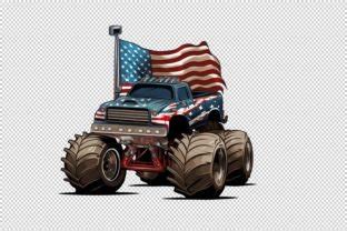 American Flag Monster Truck Sublimation Graphic By Denizdesign