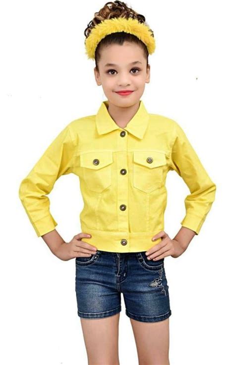 Buy A G Fashion Girls Yellow Solid Denim Jacket Online At Best Prices