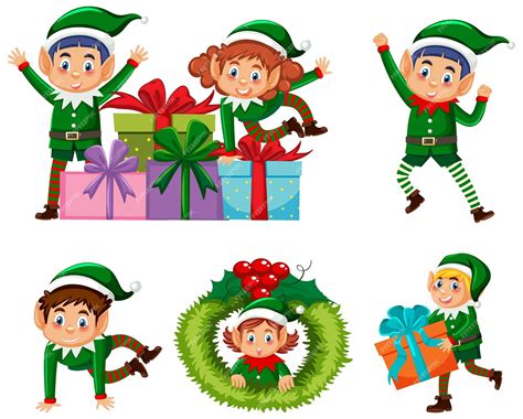 Free Vector | Set of christmas elves in cartoon style