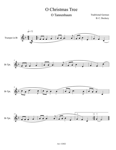 O Christmas Tree O Tannenbaum For Solo Trumpet By Traditional B