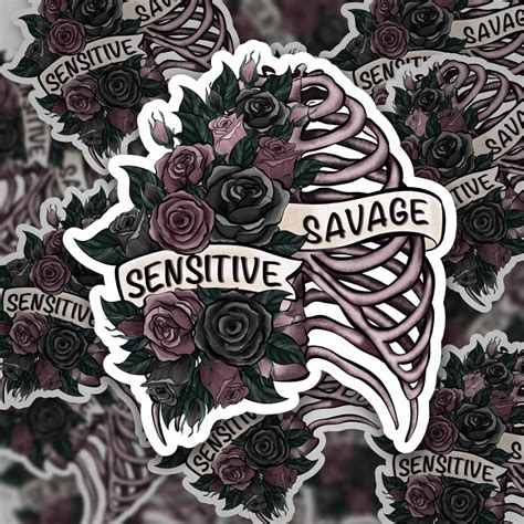 Sensitive Savage Black Rose Skeleton Vinyl Sticker Decal Die Cut Water