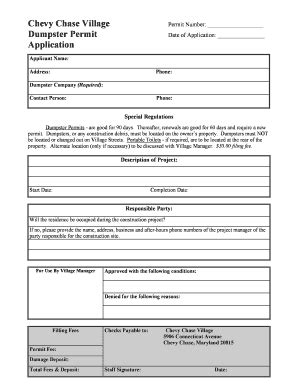 Fillable Online Chevy Chase Village Dumpster Permit Application Fax