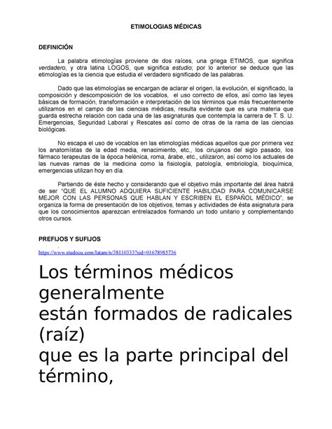 1 Etimologias Médicas Prefijos Y Sufijos ETIMOLOGIAS MÉDICAS