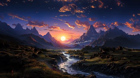 Sunrise Mountain River 4K #2670j Wallpaper PC Desktop