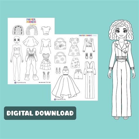 Paper Doll Coloring Pages Instant Download Printable Paper Doll Fashion