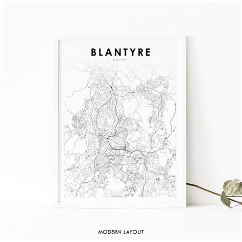 Blantyre Malawi Map Print Map Art Poster City Street Road | Etsy