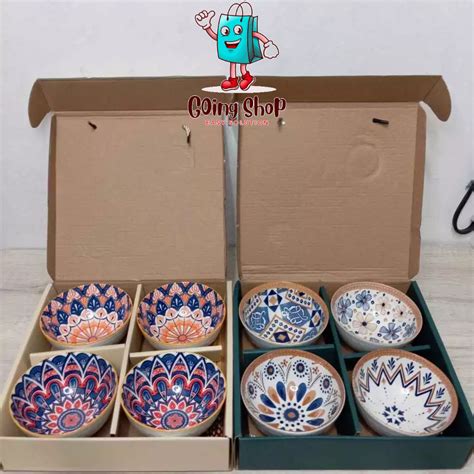 Jual Mangkok Keramik Set Jepang Motif Batik Free Paper Bag Dan Sumpit