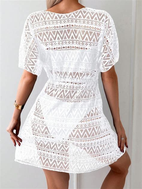 Shein Swim Hollow Out Drawstring Waist Cover Up Dress Without Bikini