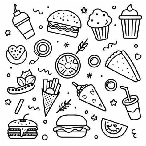 Conjunto De Comida Doodle De Comida Rápida Y Bocadillos Dulces Vector