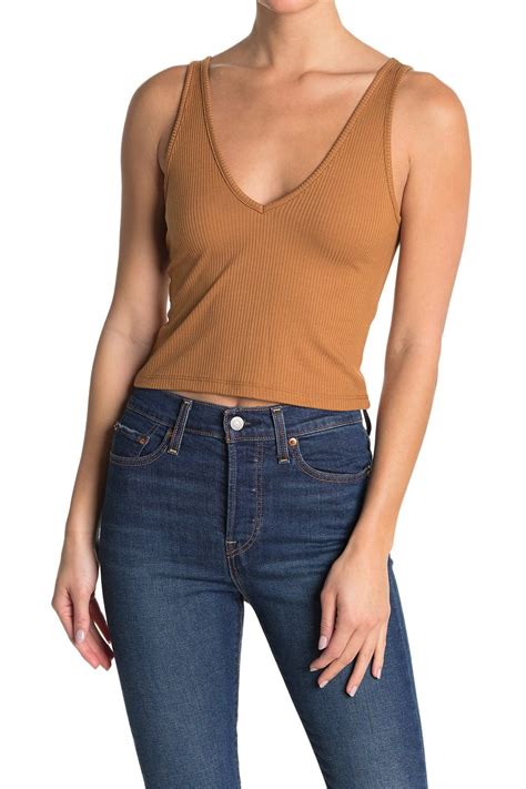 Abound Double V Neck Ribbed Crop Tank Top Nordstrom Rack