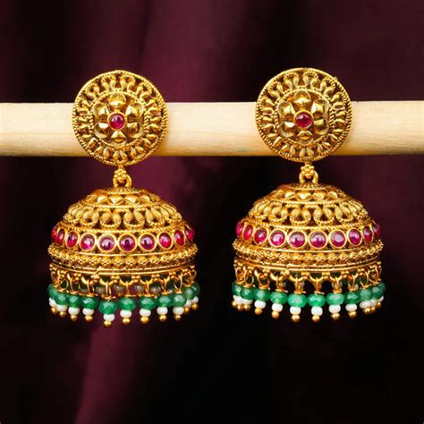 gold plated temple jhumkas  women south temple jewellery