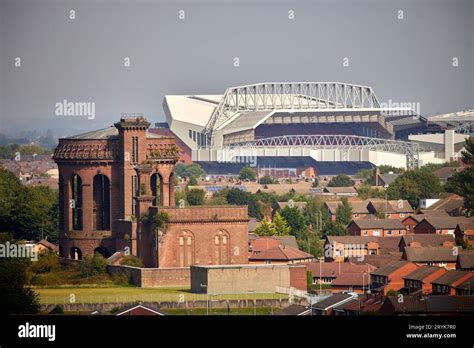 Anfield football stadium in Anfield, Liverpool, England and Grade II ...