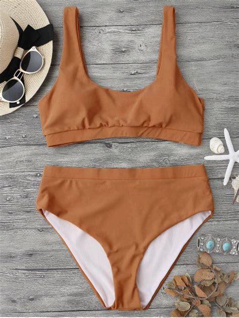 Midi Bralette Scoop Bikini Set Brown S Best Swimwear Swimwear Sale